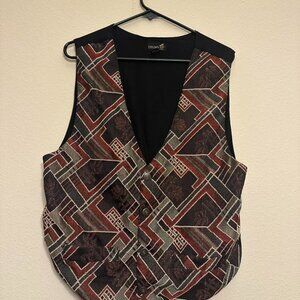 Vintage 90s Tapestry Style Geometric Button Vest